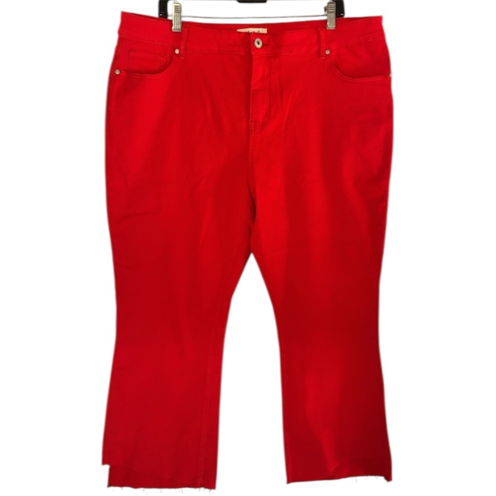 CHARLIE B Cherry Red Cropped Jeans Raw Hem Size 18